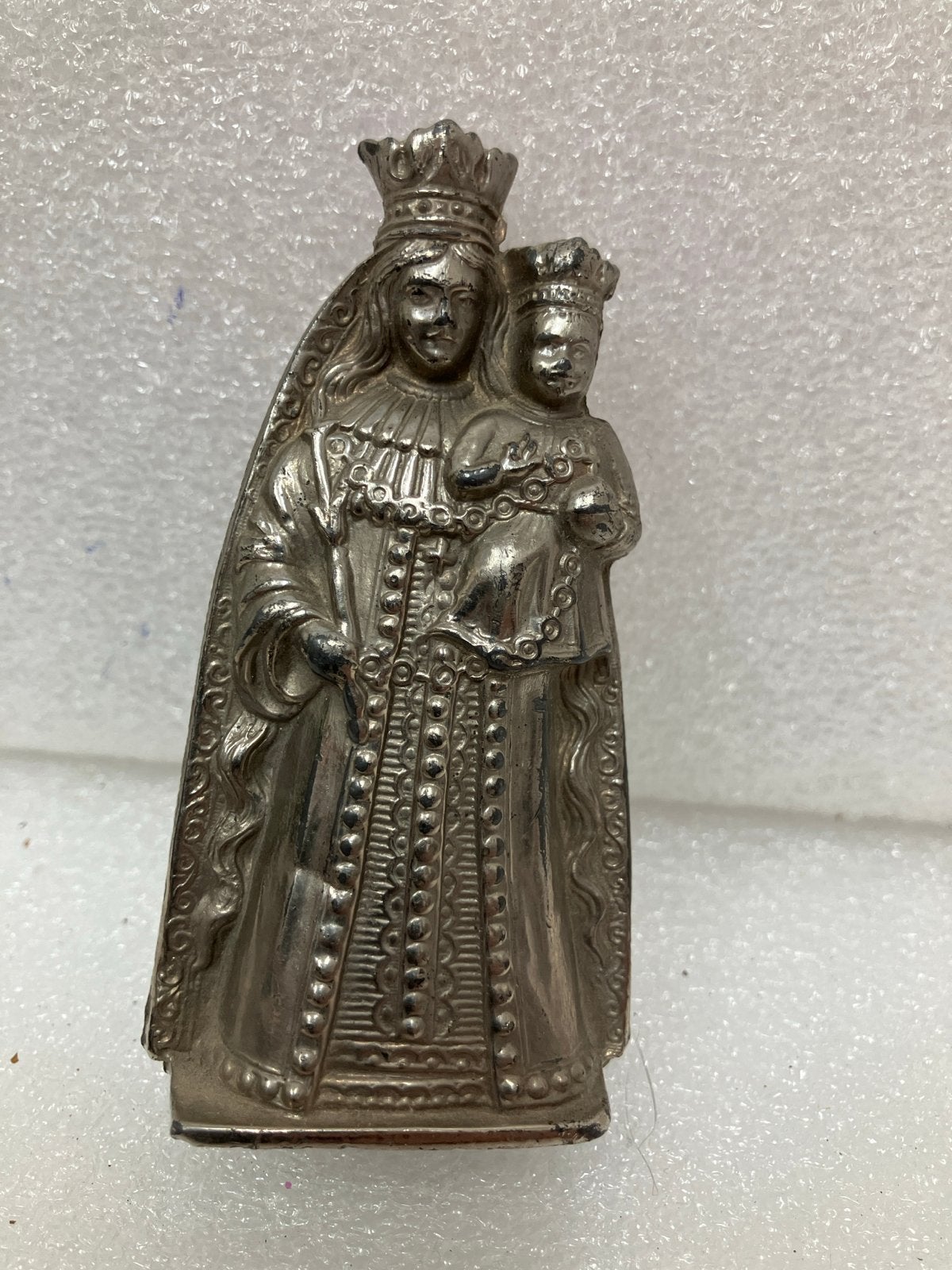 Heilig Tinnen Beeldje - Maria met Kind, Antiek en Kunst, Antiek | Religie, Ophalen of Verzenden
