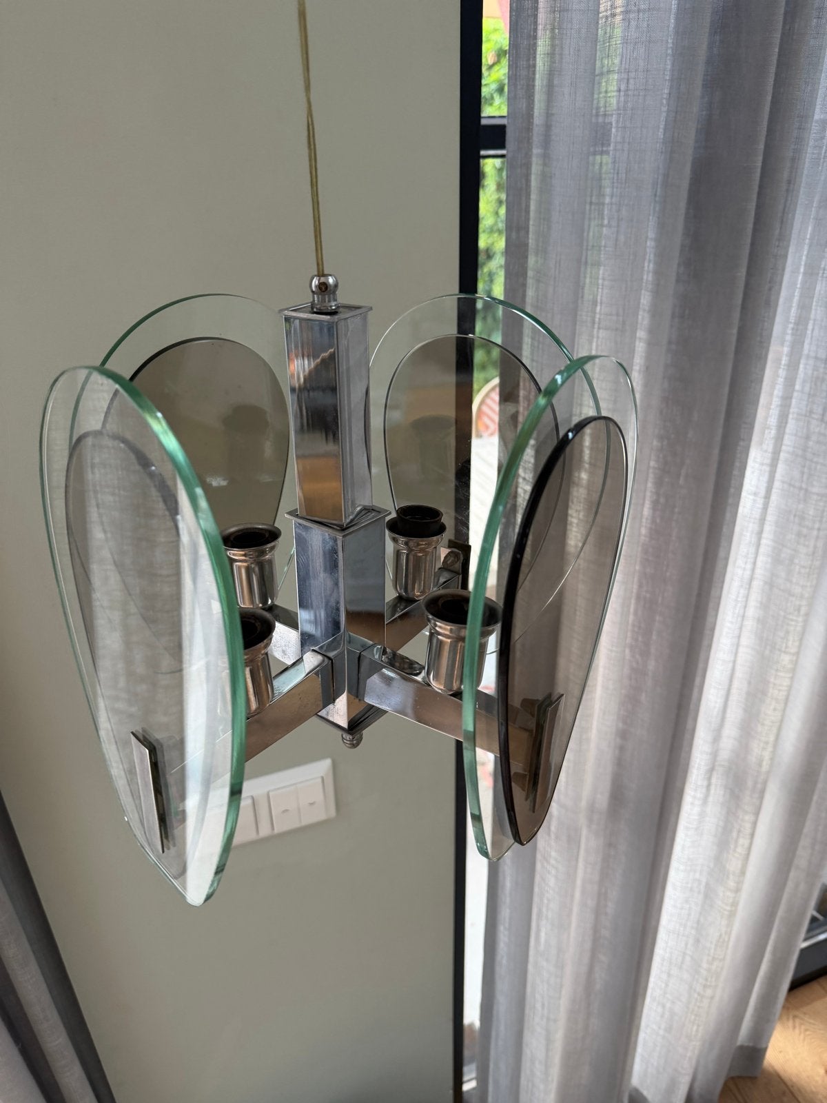 Veca Vetreria Castelli Space Age Hanglamp Rookglas Chroom, Ophalen of Verzenden