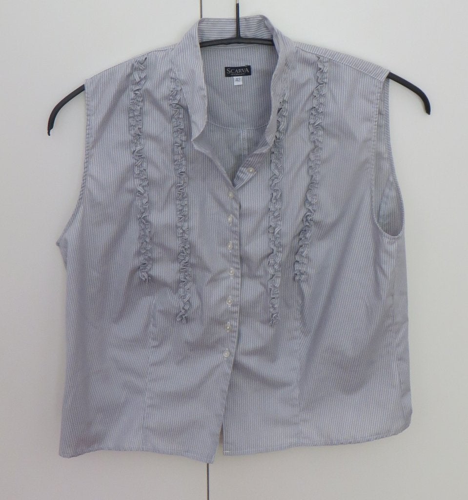 SCARVA I Leuke gestreepte Blouse I Maat 42 I Grijs/Wit, Kleding | Dames, Scarva, Maat 42/44 (L), Ophalen of Verzenden, Zo goed als nieuw