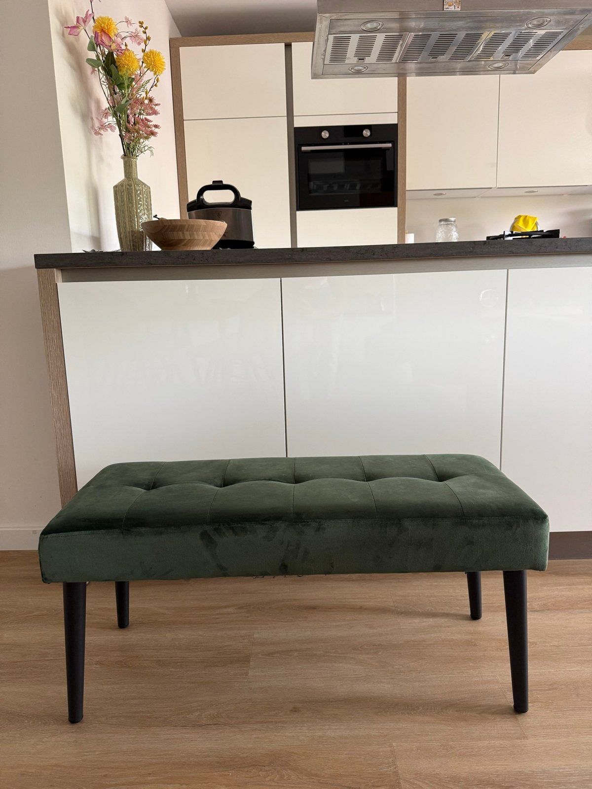 Groene fluwelen bankje, Ophalen, Overige kleuren, Zo goed als nieuw, Eén