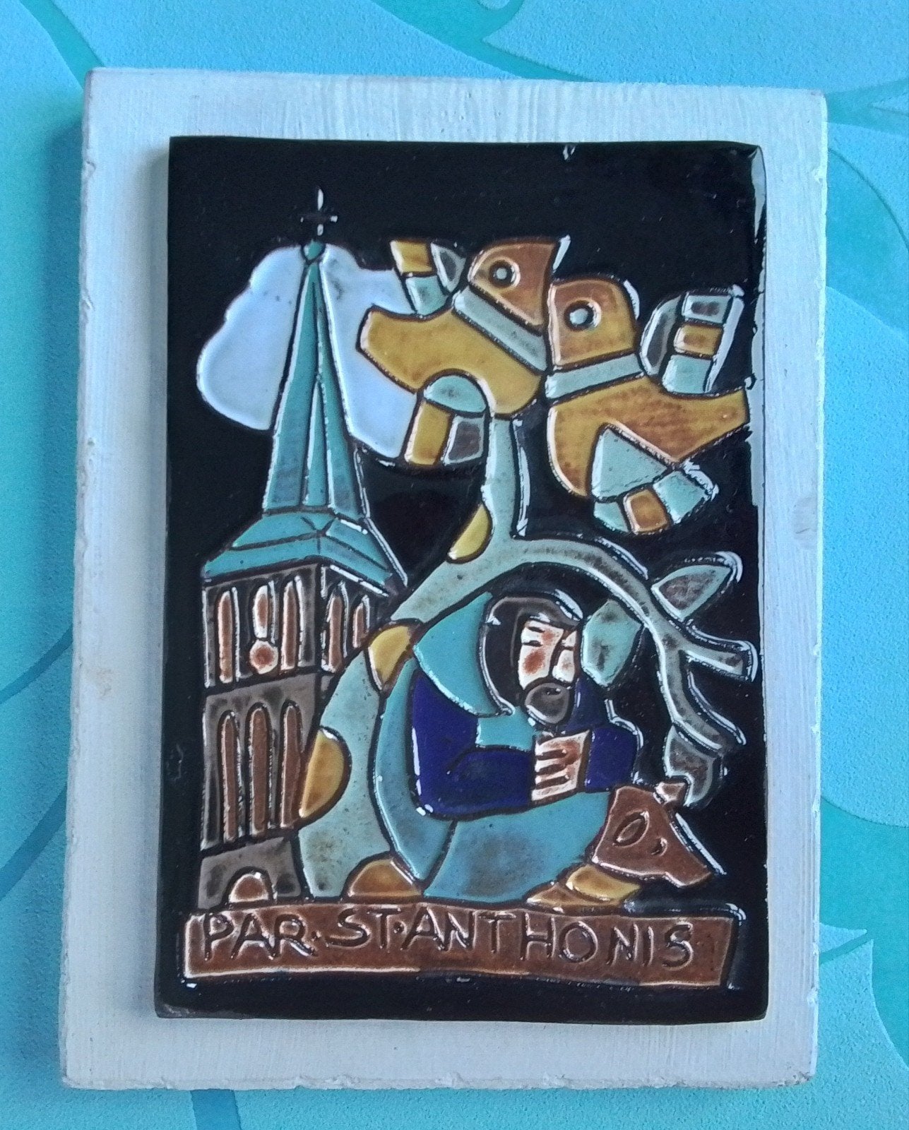Henk Potters Plaquette "Par. St Anthonis" 9.5x13.5cm, Antiek en Kunst, Ophalen of Verzenden