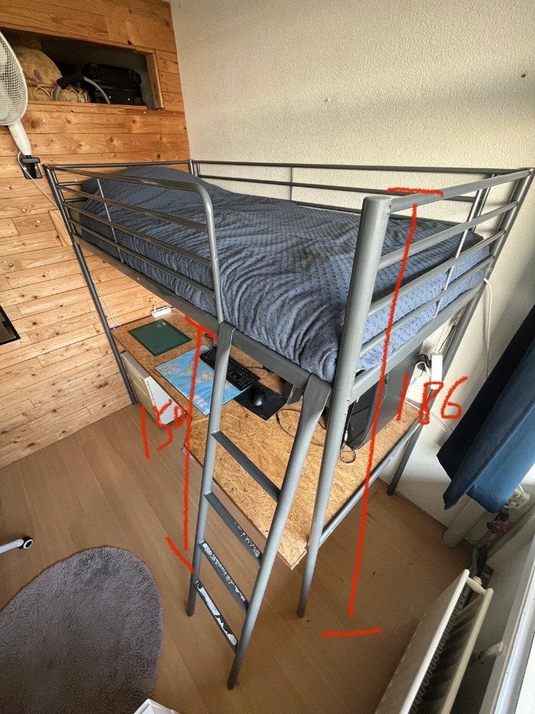 Hoogslaper met bureau, Ophalen, Gebruikt, 90 cm, Eenpersoons