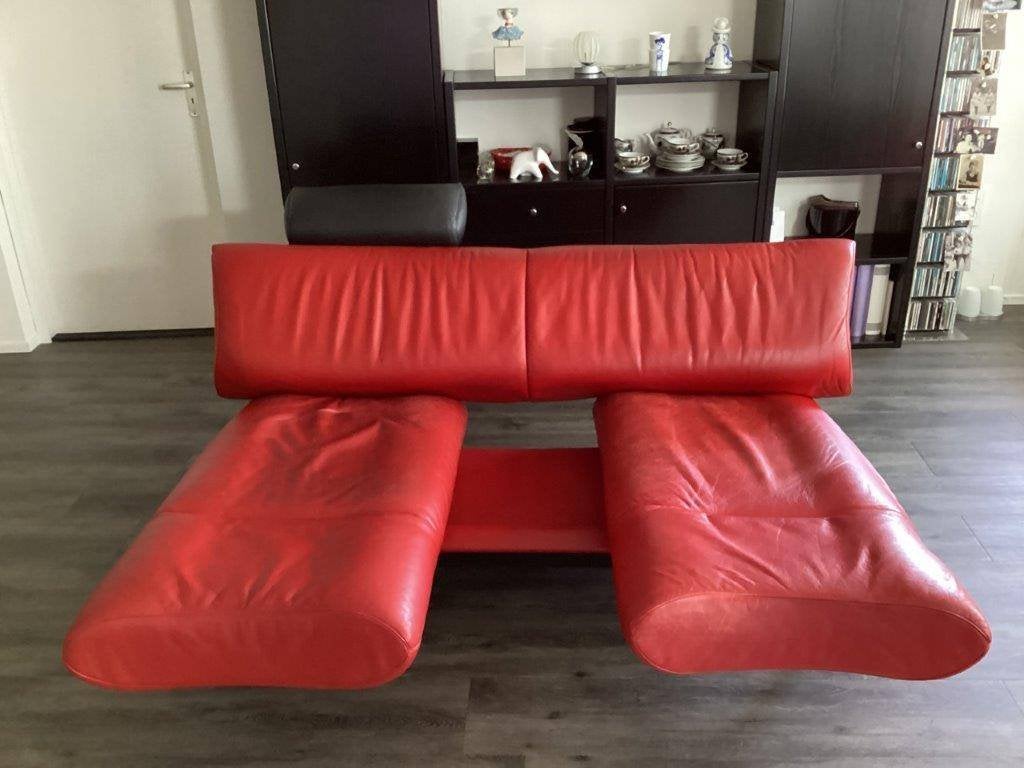 Leolux bank zeldzaam rood leer draaibare zittingen, Gebruikt, Design, 150 tot 200 cm, Driepersoons