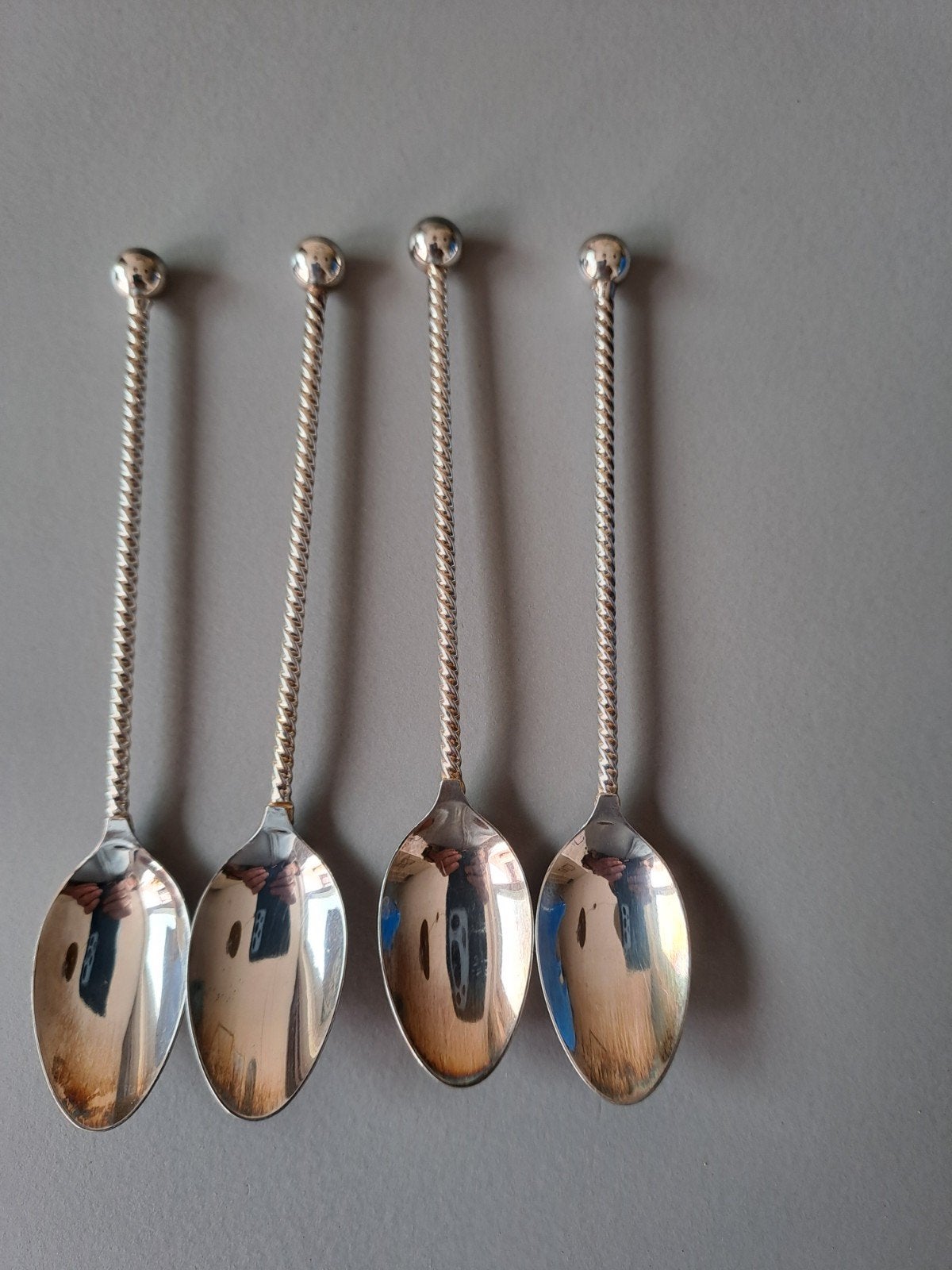 Set van 4 zilveren DE theelepels met gedraaide steel, Ophalen of Verzenden