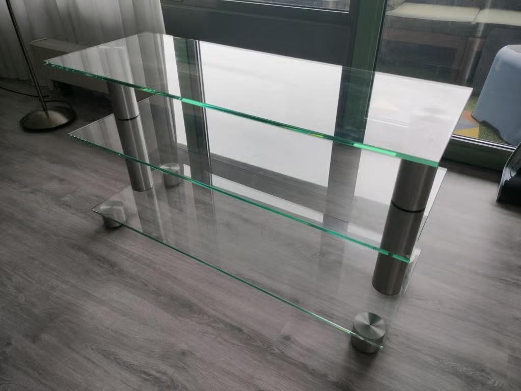 Design Salontafel/TV-meubel met 3 Glasplaten en Wieltjes, Ophalen, Minder dan 50 cm, 50 tot 100 cm, Zo goed als nieuw