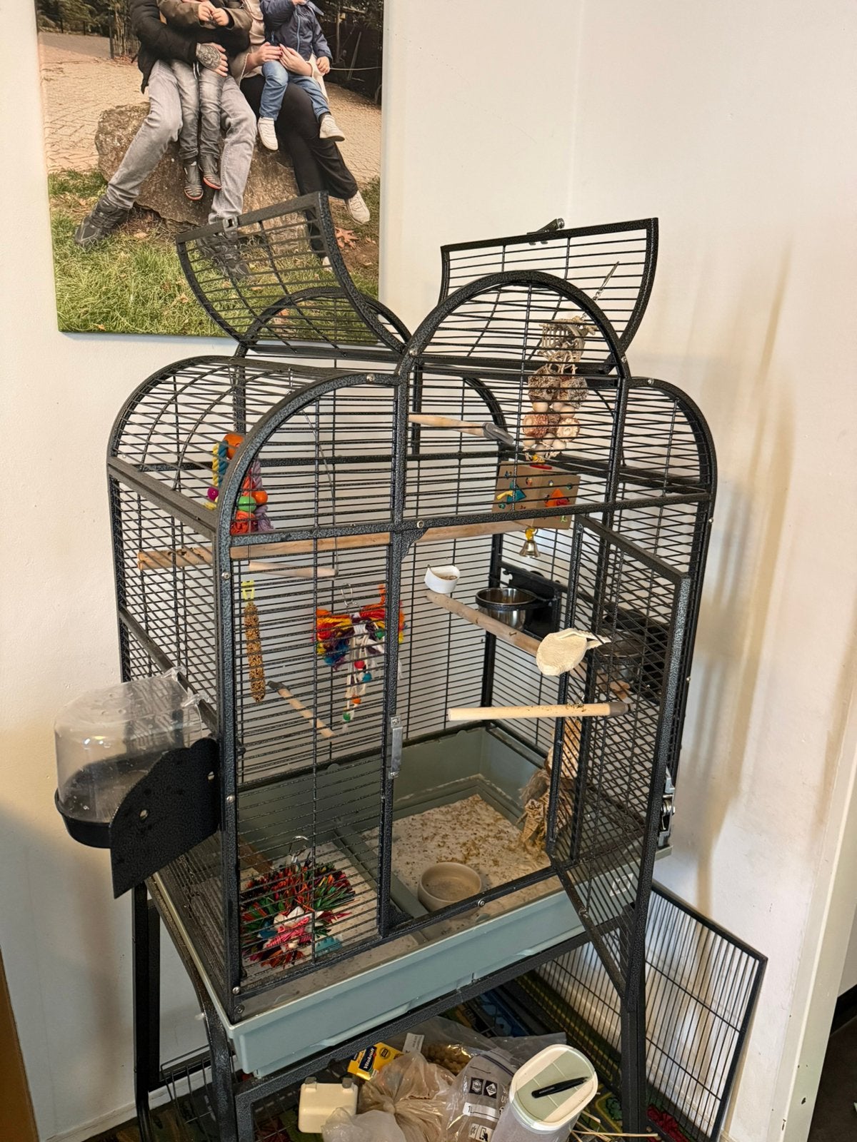 Vogelkooi met onderstel – compleet, Ophalen, Zo goed als nieuw, Metaal, Vogelkooi