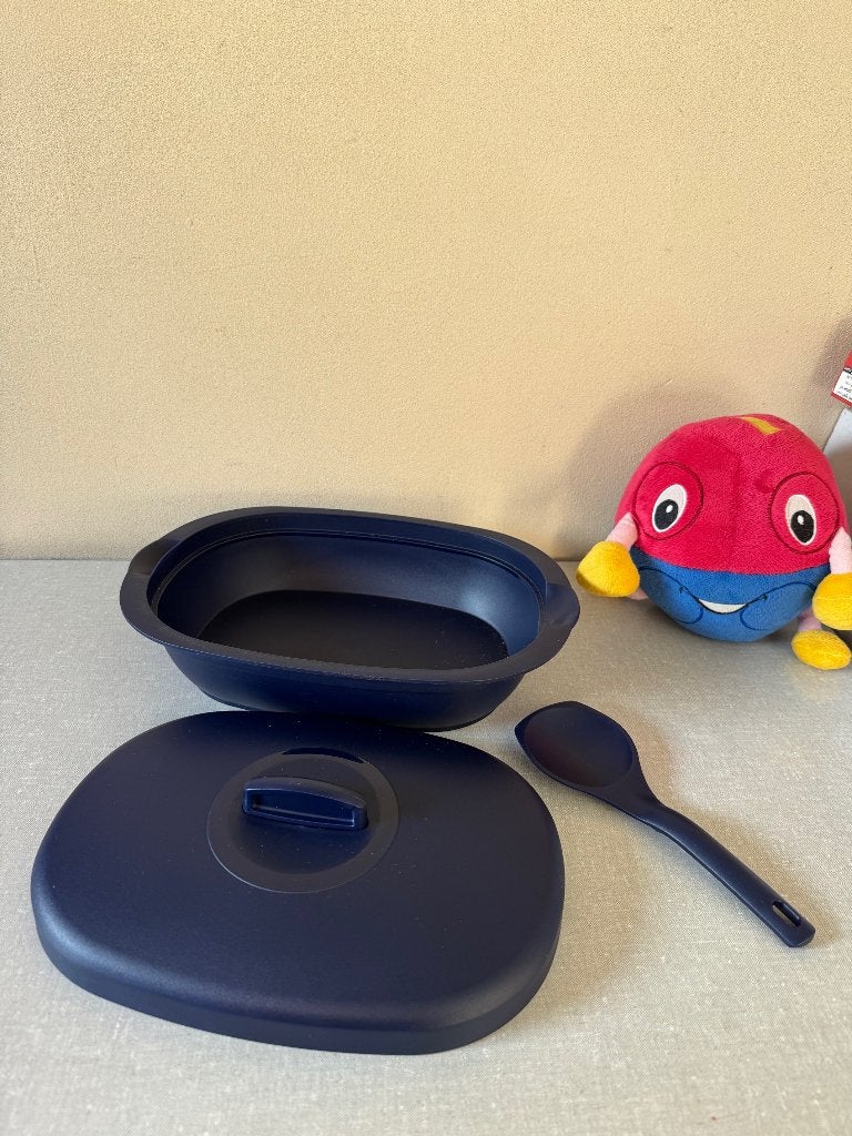 NIEUWSTAAT serveerschaal schaal met opscheplepel TUPPERWARE, Huis en Inrichting, Keuken | Tupperware, Schaal, Blauw, Ophalen of Verzenden