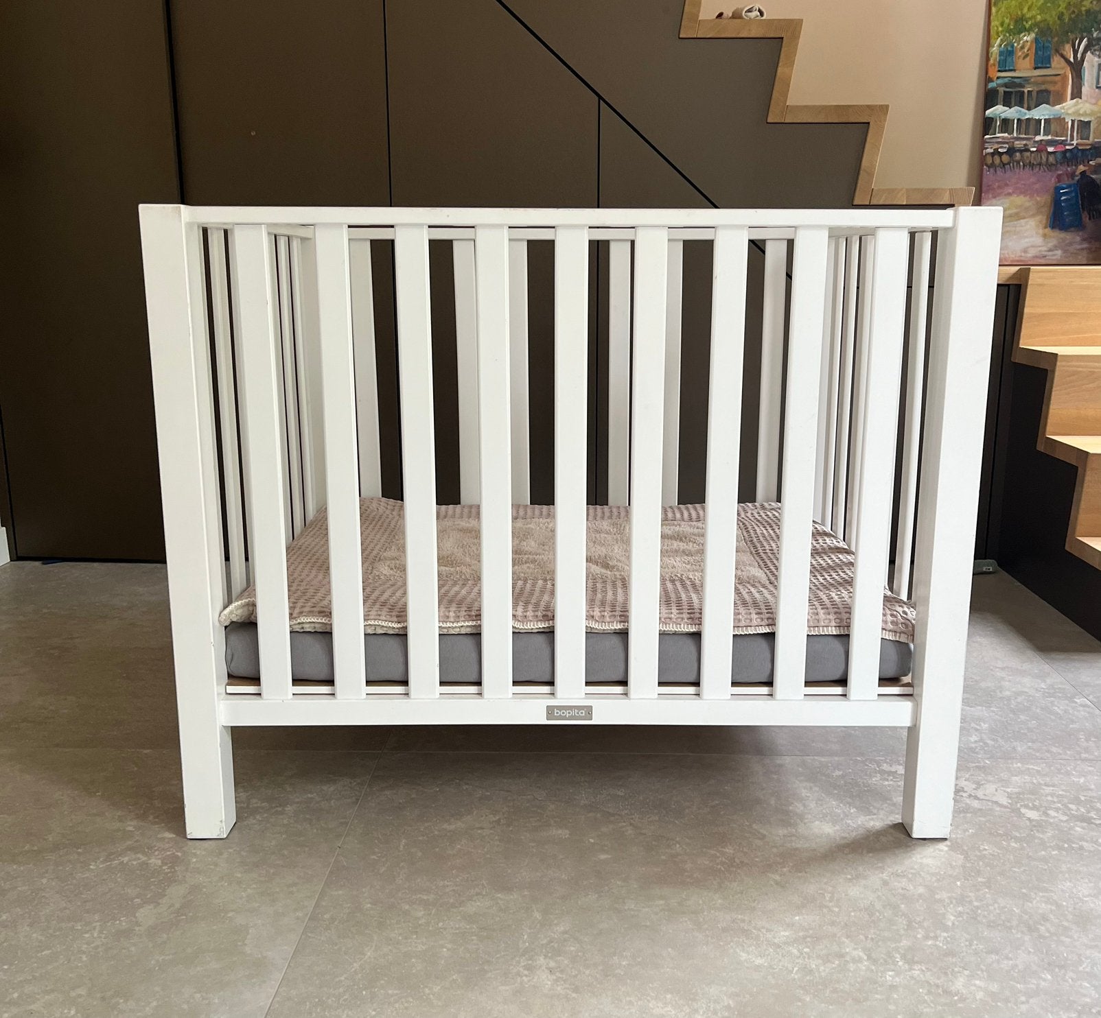 Box Bopita incl koeka boxkleed en boxmatras, Ophalen, Gebruikt, Rechthoekig, In hoogte verstelbaar