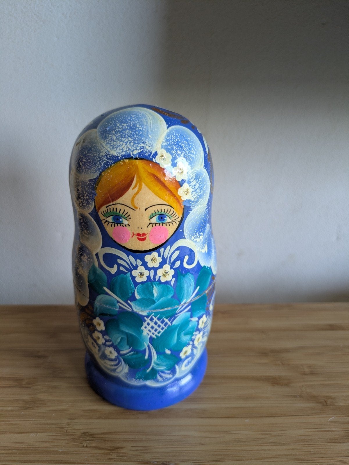 Set van 5 Russische Matroesjka poppen - Blauw bloemmotief, Verzamelen, Ophalen of Verzenden, Gebruikt