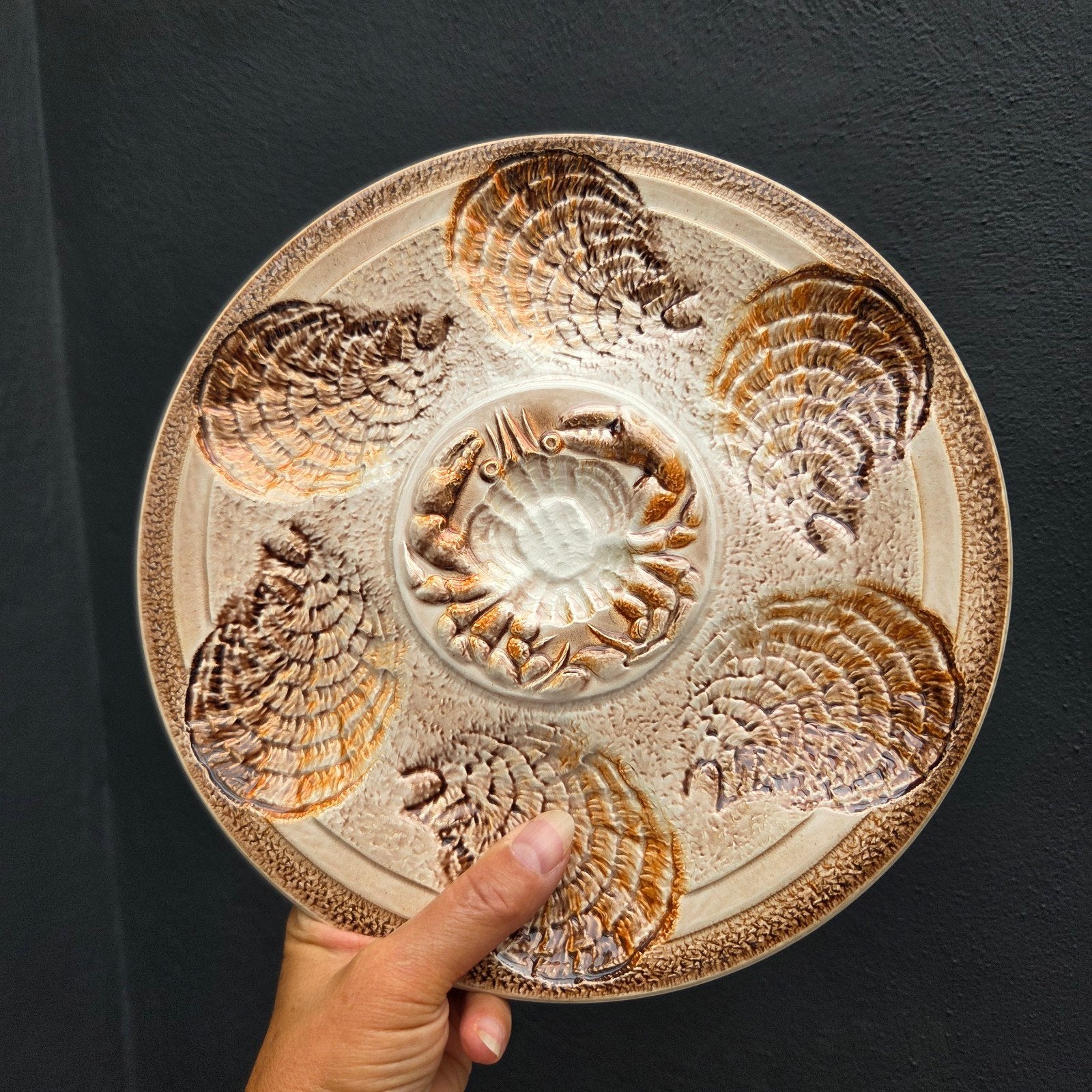 vintage barbotine aardewerk oesterbord, Sarreguemines, Ophalen of Verzenden