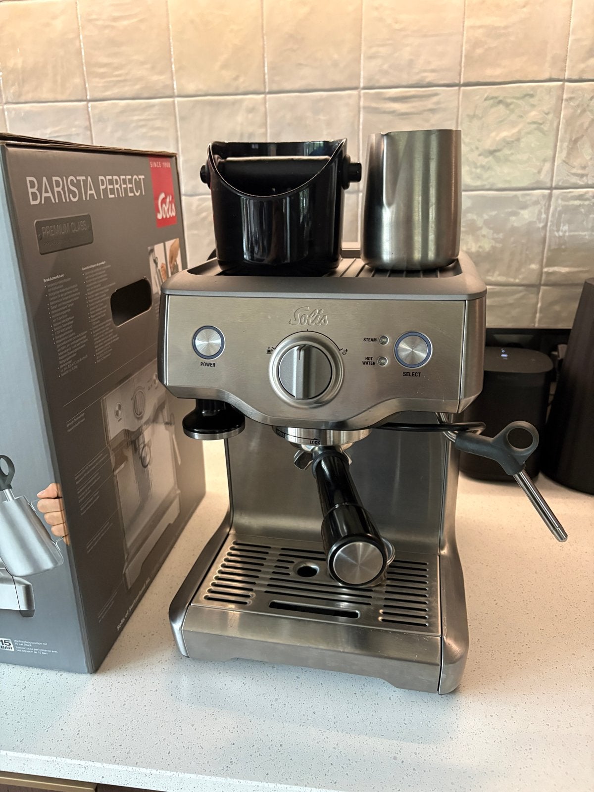 Solis Barista Perfect 118 Espressomachine met accessoires, Stoompijpje, Espresso apparaat, Gemalen koffie, Ophalen of Verzenden
