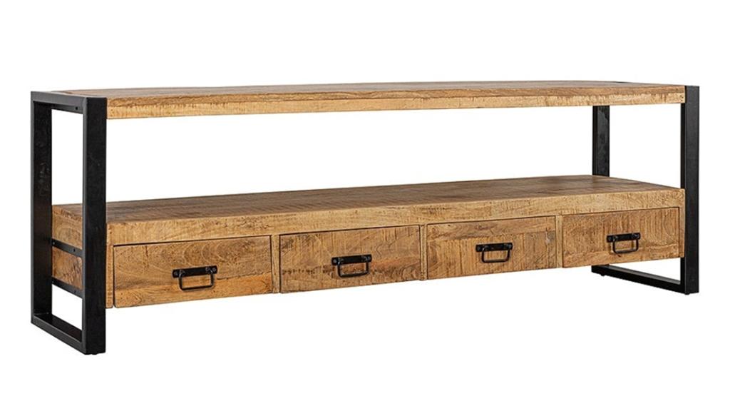 Mangohouten TV Meubel Britt 180 cm Mahom, Huis en Inrichting, 150 tot 200 cm, Ophalen of Verzenden, Minder dan 100 cm, Metaal