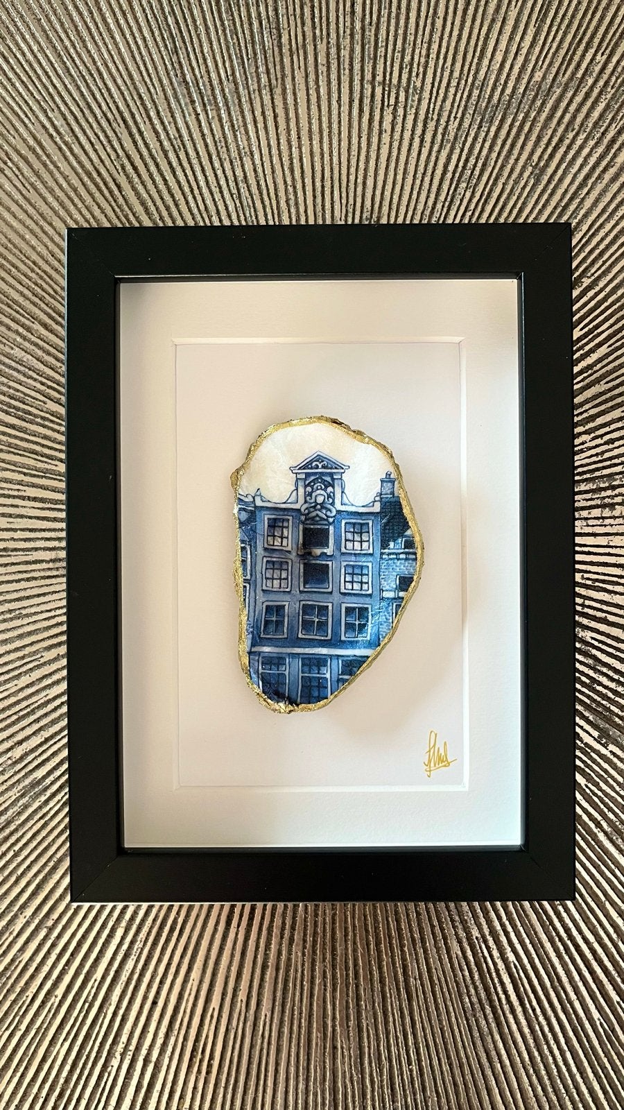 Delftsblauwe afbeeldingen in oesters, Huis en Inrichting, Ophalen of Verzenden, Nieuw, Minder dan 50 cm, Schilderij