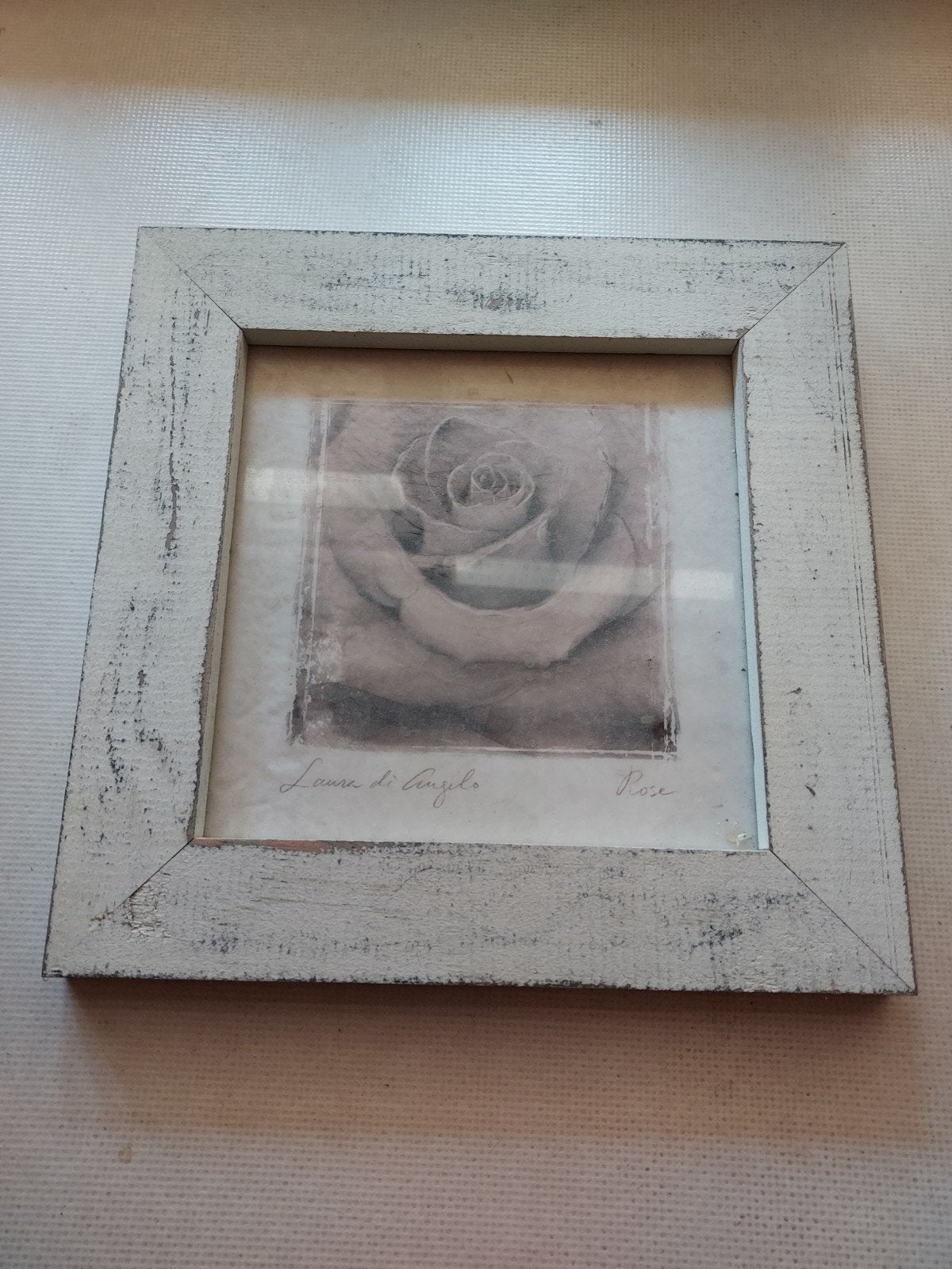 Ingelijste roos - Laura di Angelo - Shabby Chic, Gebruikt, Met afbeelding, Wit, Hout
