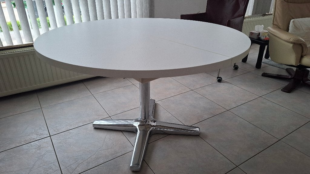 Ronde witte eettafel uitschuifbaar, Ophalen, Tijdloos design, Rond, Vijf personen of meer