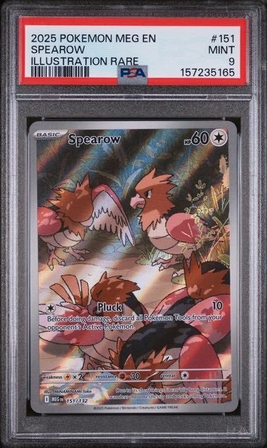 Spearow Gallery Art 151/132 Mega Evolution PSA 9 Pokémon, Ophalen of Verzenden, Nieuw, Losse kaart