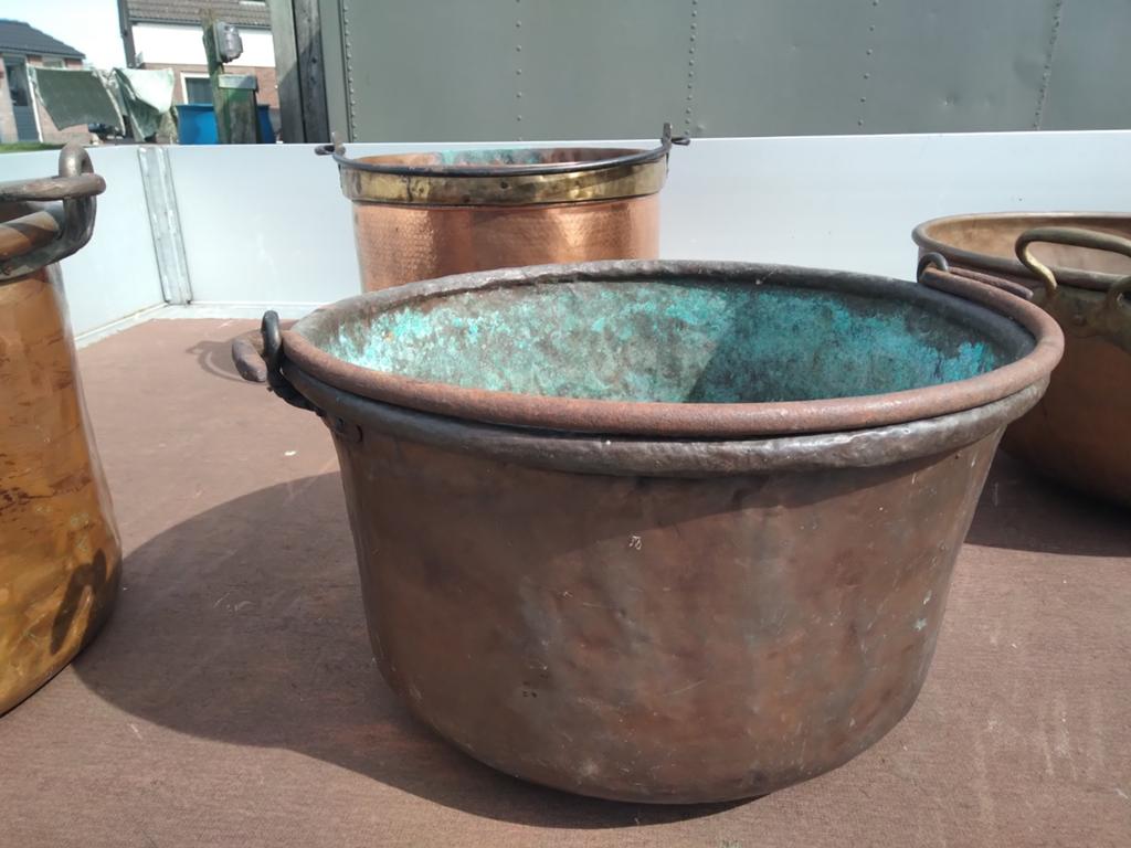 Koperen ketels ketel pan pot potten houtbak bloembak, Ophalen of Verzenden