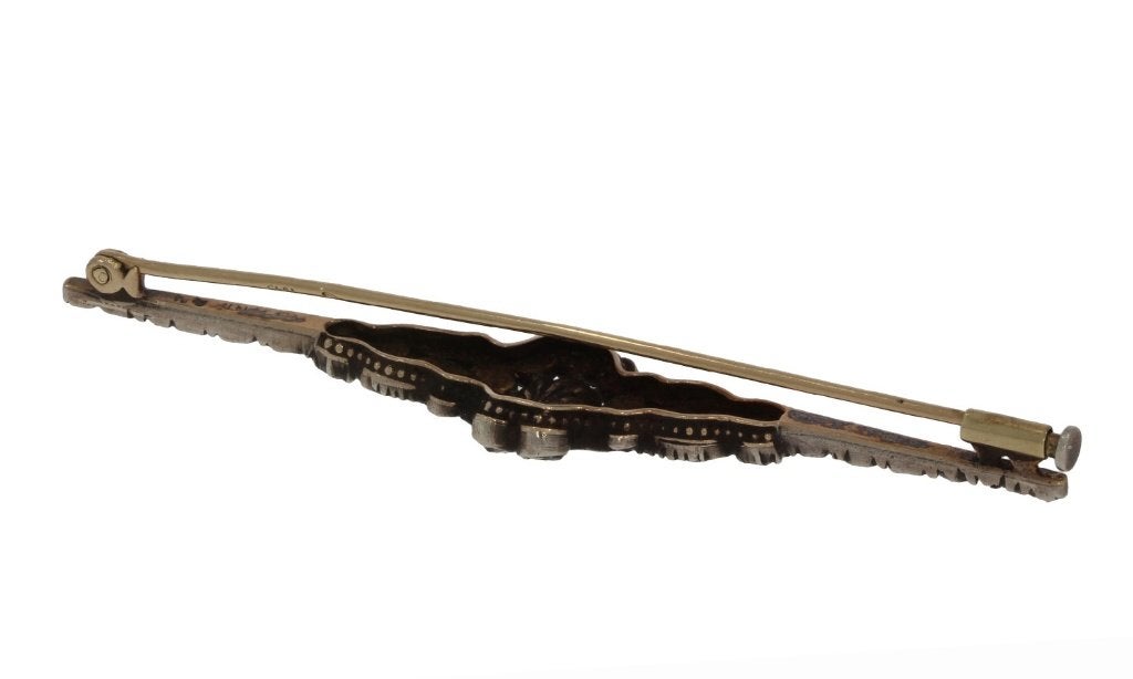 Diamant antieke 14k gouden broche victoriaans zilver dames, Ophalen of Verzenden, Goud, Broche, Met edelsteen