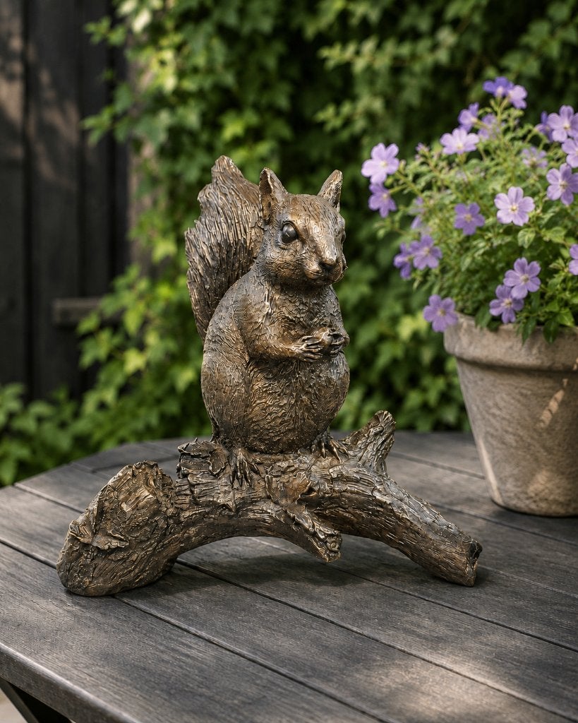 EEKHOORN OP TAK / bronzen beeld, Nieuw, Info@huisentuindecoratiemarie.nl, Huis en tuin decoratie marie, Dierenbeeld