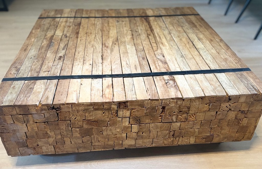 Teakhouten salontafel, Ophalen, Gebruikt, 100 tot 150 cm, 50 tot 100 cm