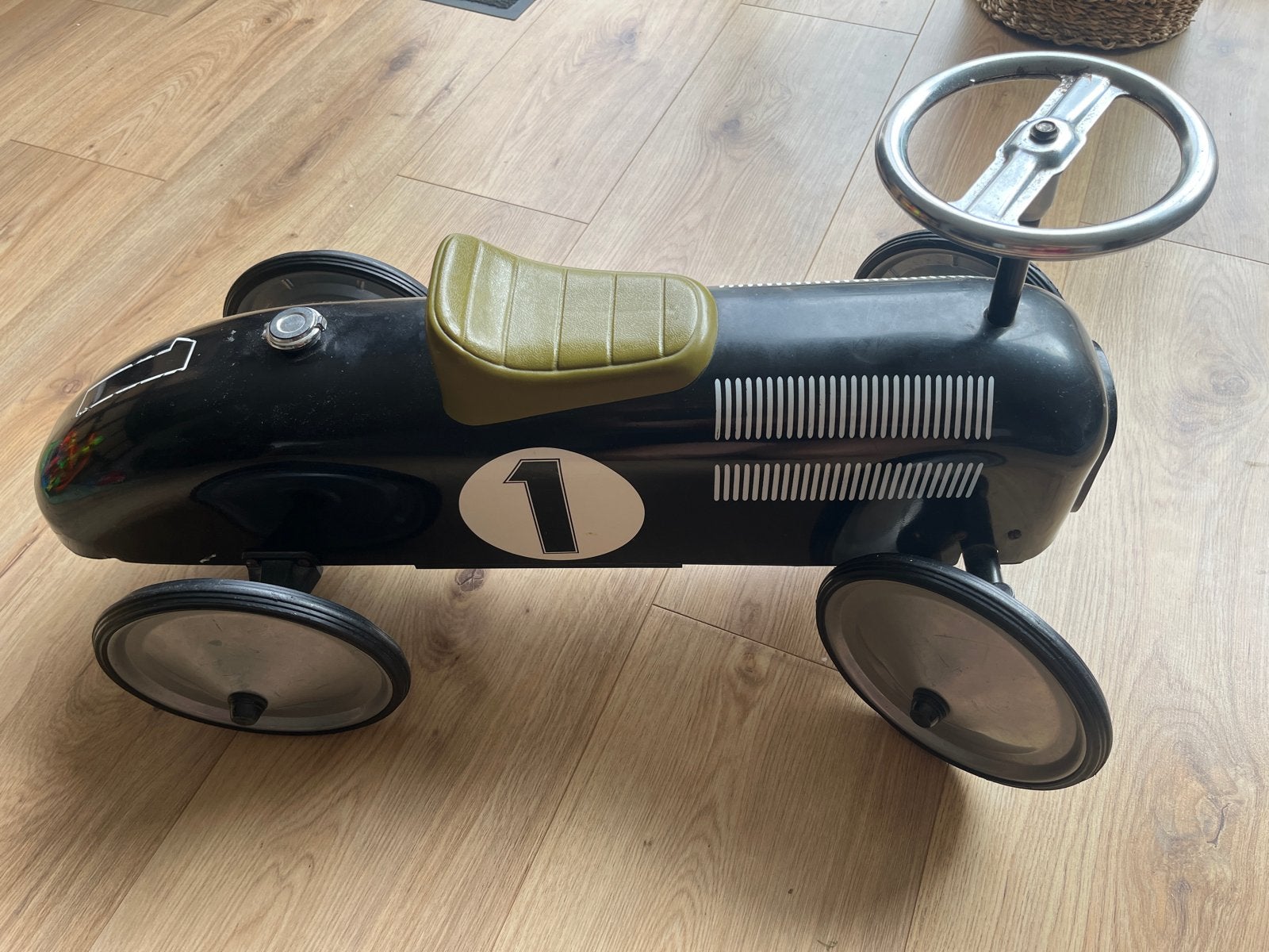 Vintage Zwarte Loopauto met Nummer 1, Ophalen, Gebruikt, Loopvoertuig