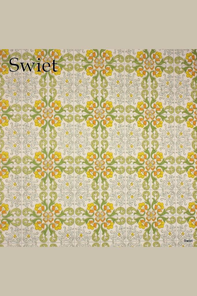 5065 retro tegellook behang geel oranje groen wit 70s swiet, Verzenden, Geel