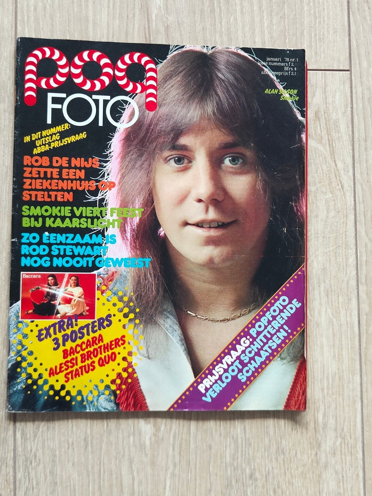 Popfoto januari 1978 met super poster Baccara/Status Quo, Verzamelen, Tijdschriften, Kranten en Knipsels, Ophalen of Verzenden
