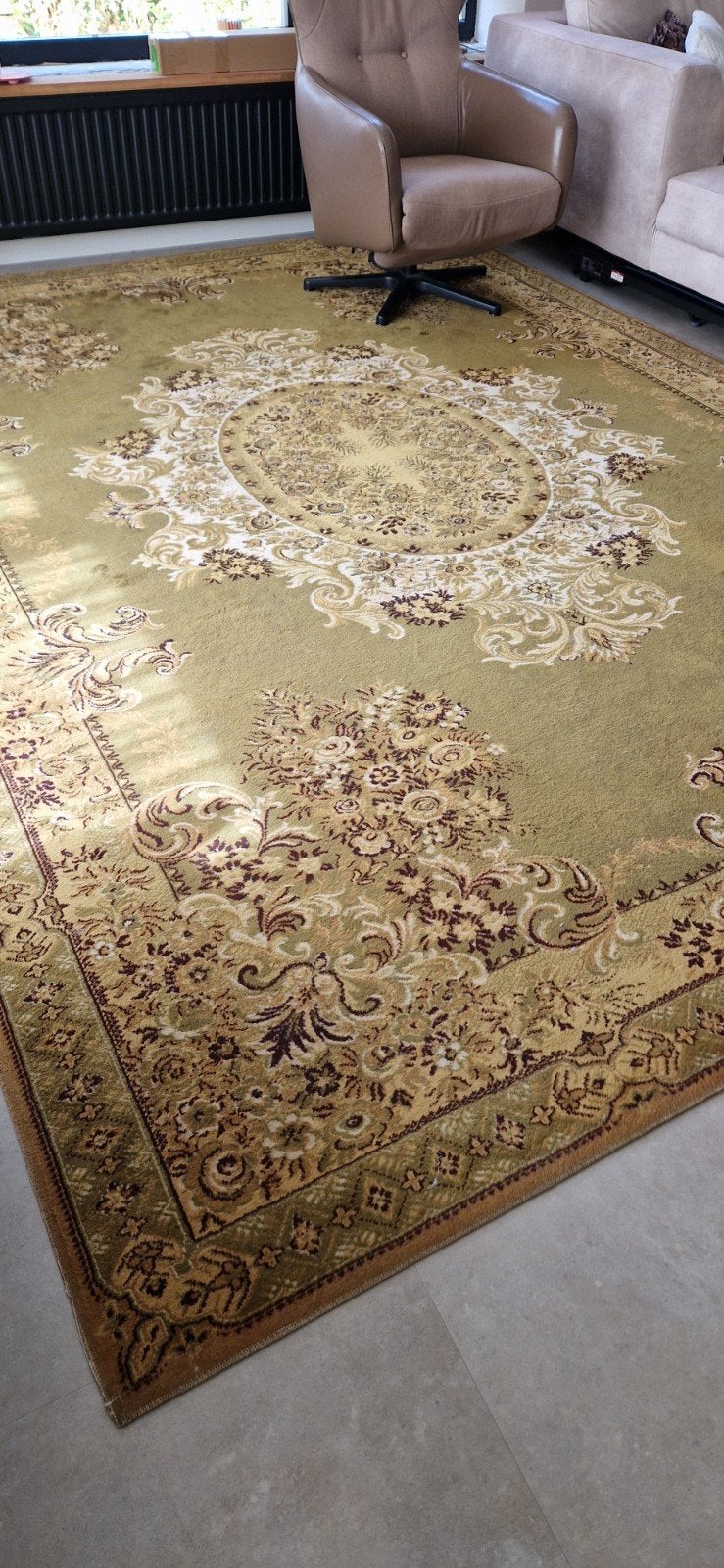 Foto 8 van Prachtig vintage vloerkleed - Groen met Klassiek Patroon