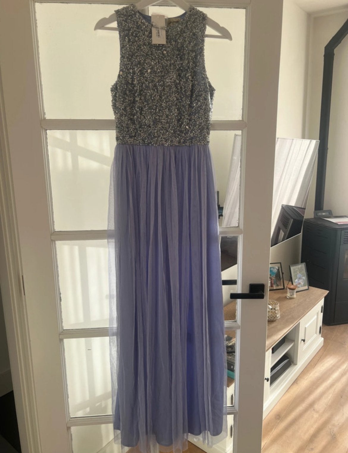 Lace & Beads Picasso Maxi galajurk – lila/blauw – nieuw, Maat 38/40 (M), Galajurk, Blauw, Nieuw