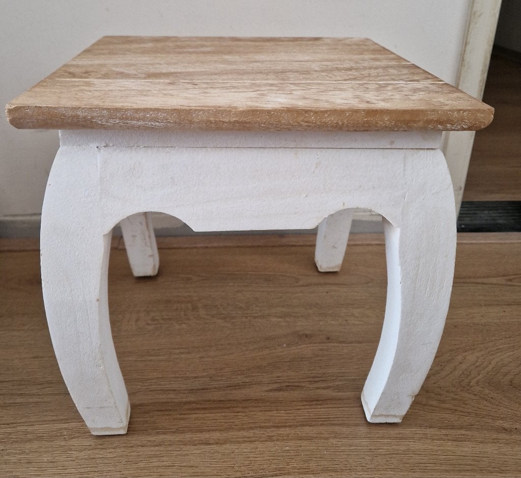 Bijzettafel / plantentafel hout + wit 29 x 29 x h28,5 cm a, Ophalen, Minder dan 45 cm, Minder dan 55 cm, Gebruikt