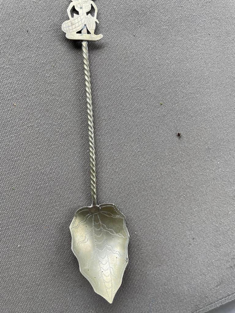 Vintage zilverkleurige lepel met Wayang pop, Ophalen of Verzenden