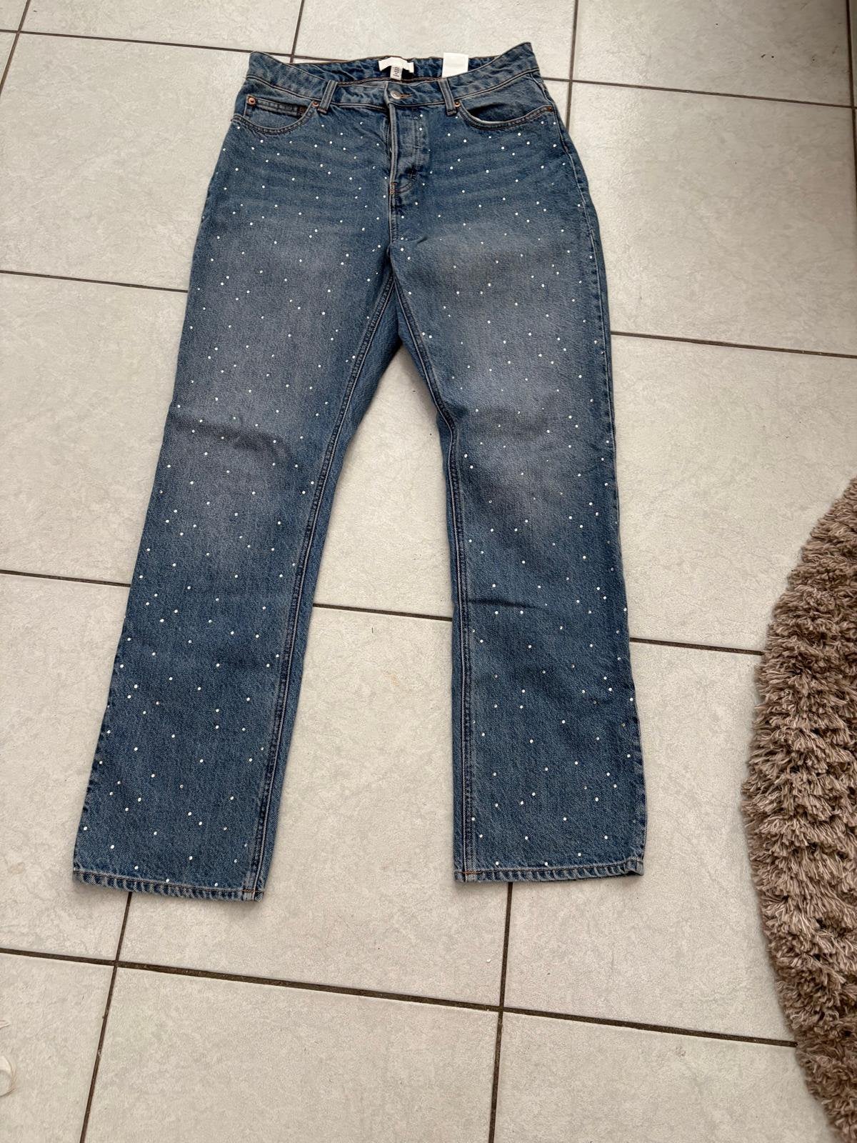 H&M glitter spijkerbroek, Kleding | Dames, Spijkerbroeken en Jeans, Ophalen of Verzenden, Zo goed als nieuw, Blauw, W33 - W36 (confectie 42/44)