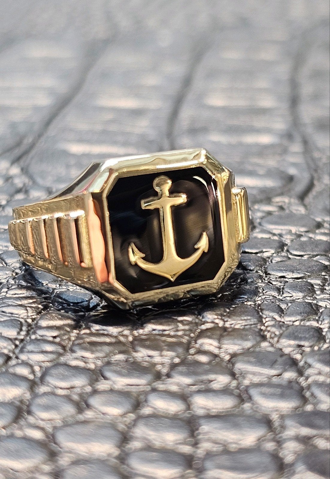 Prachtige 14k gouden Anker Zegelring