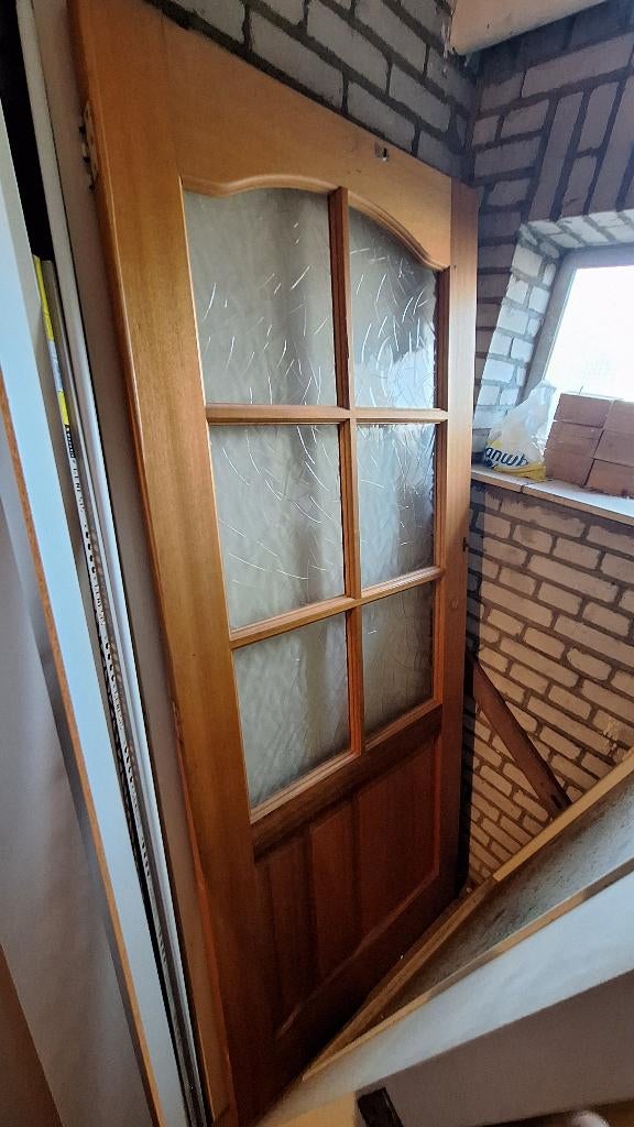 Stompe deur met glas, antiek 201,5 x 83, Doe-het-zelf en Verbouw, Ophalen, Gebruikt, 80 tot 100 cm, Binnendeur