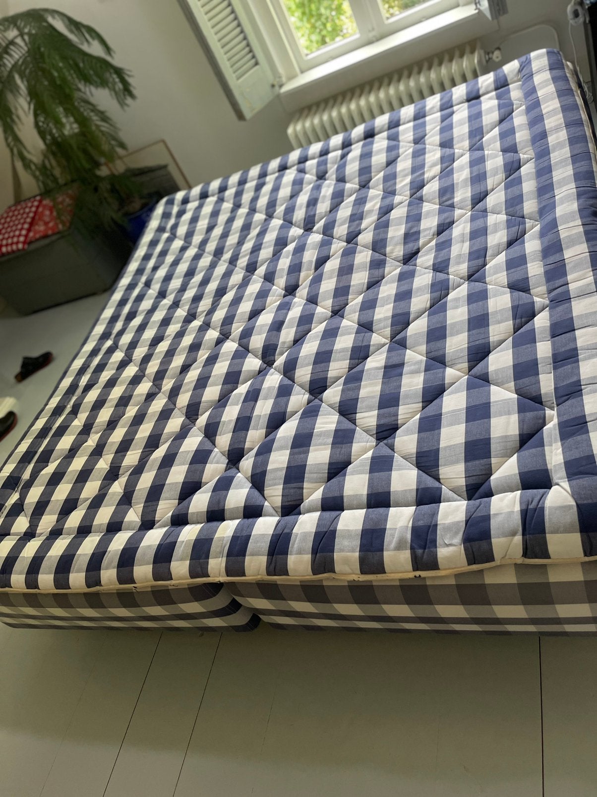 Hästens exel blauw/wit geruit, Huis en Inrichting, Slaapkamer | Bedden, Ophalen, Overige materialen, Gebruikt, 90 cm