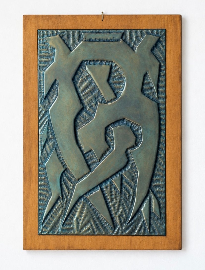Art Deco kunst in koper of brons op eiken Amsterdamse School, Antiek en Kunst, Ophalen