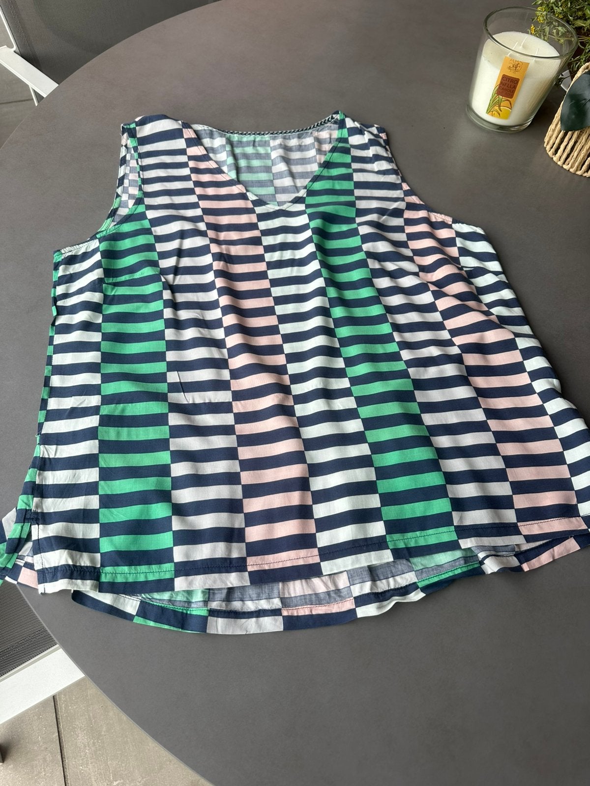 Groen/blauw/grijs / roze Sandwich top, maat 44, Overige kleuren, Verzenden, Maat 42/44 (L), Zo goed als nieuw