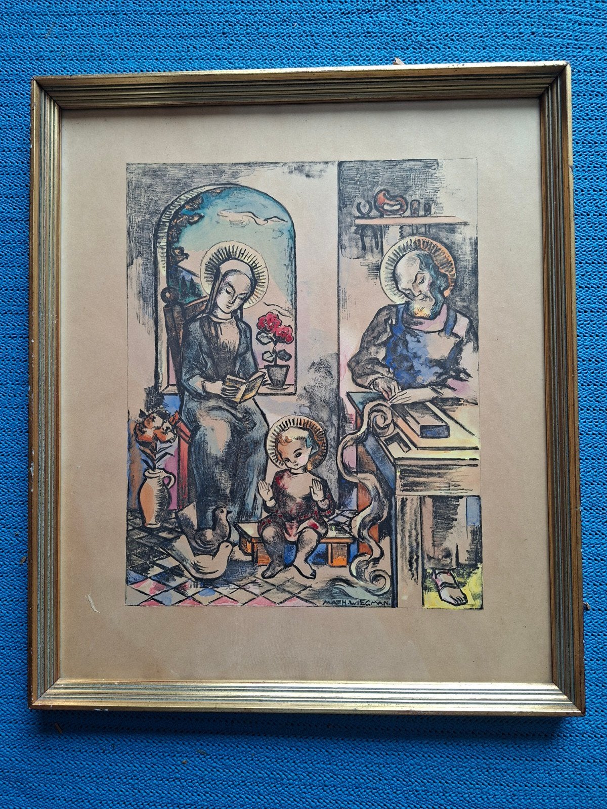Math. Wiegman - De Heilige Familie - Litho - 1943, Ophalen of Verzenden