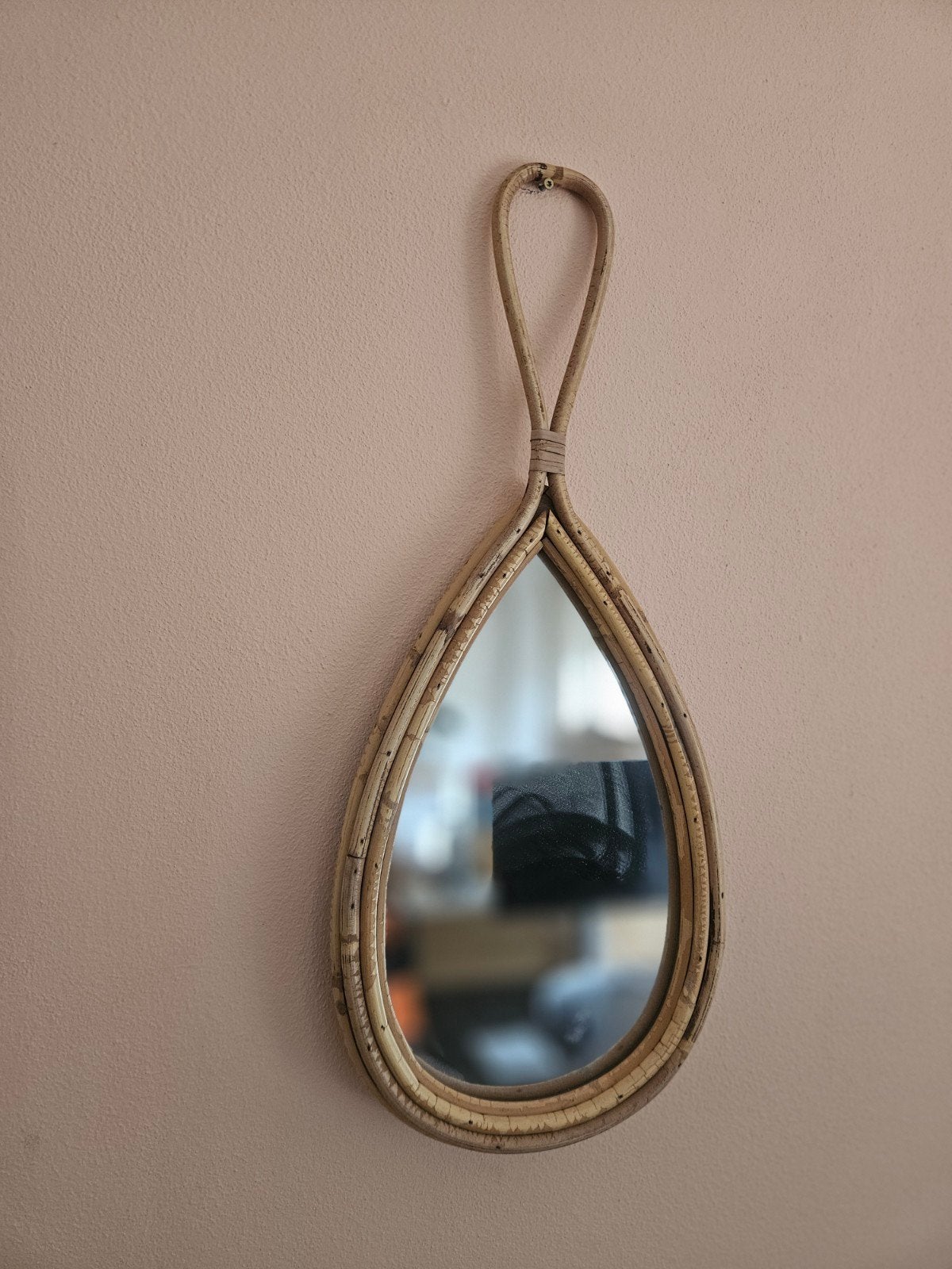Prachtige hangspiegel met bamboe frame, Ophalen, Minder dan 50 cm, Zo goed als nieuw, Minder dan 100 cm