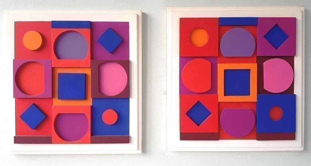 Victor Vasarely-GRANAT POSITIF & NEGATIF -Houtreliëf-1967, Ophalen of Verzenden