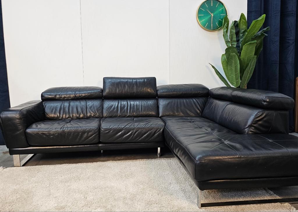 Leren Bank Zwart Montel - Verstelbare Hoofdsteunen, Leer, Ophalen of Verzenden, Tweelingenlaan 106, Nijhof Brothers Furniture