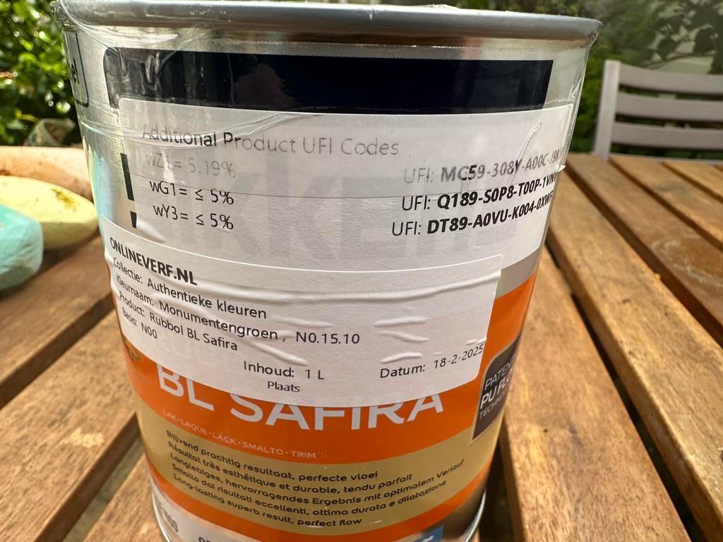 Sikkens Rubbol BL Saffira monumentengroen halfglans 930ml, Ophalen of Verzenden, Zo goed als nieuw, Wit
