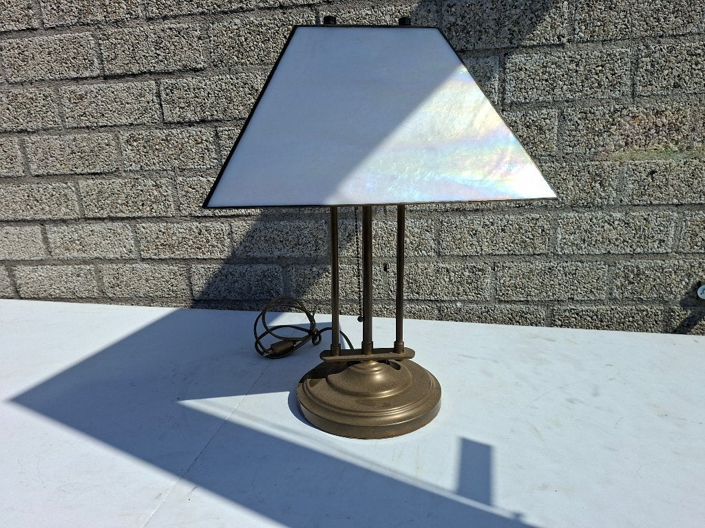 antieke bronskleurige glas in lood tafellamp/ bureaulamp, Ophalen of Verzenden