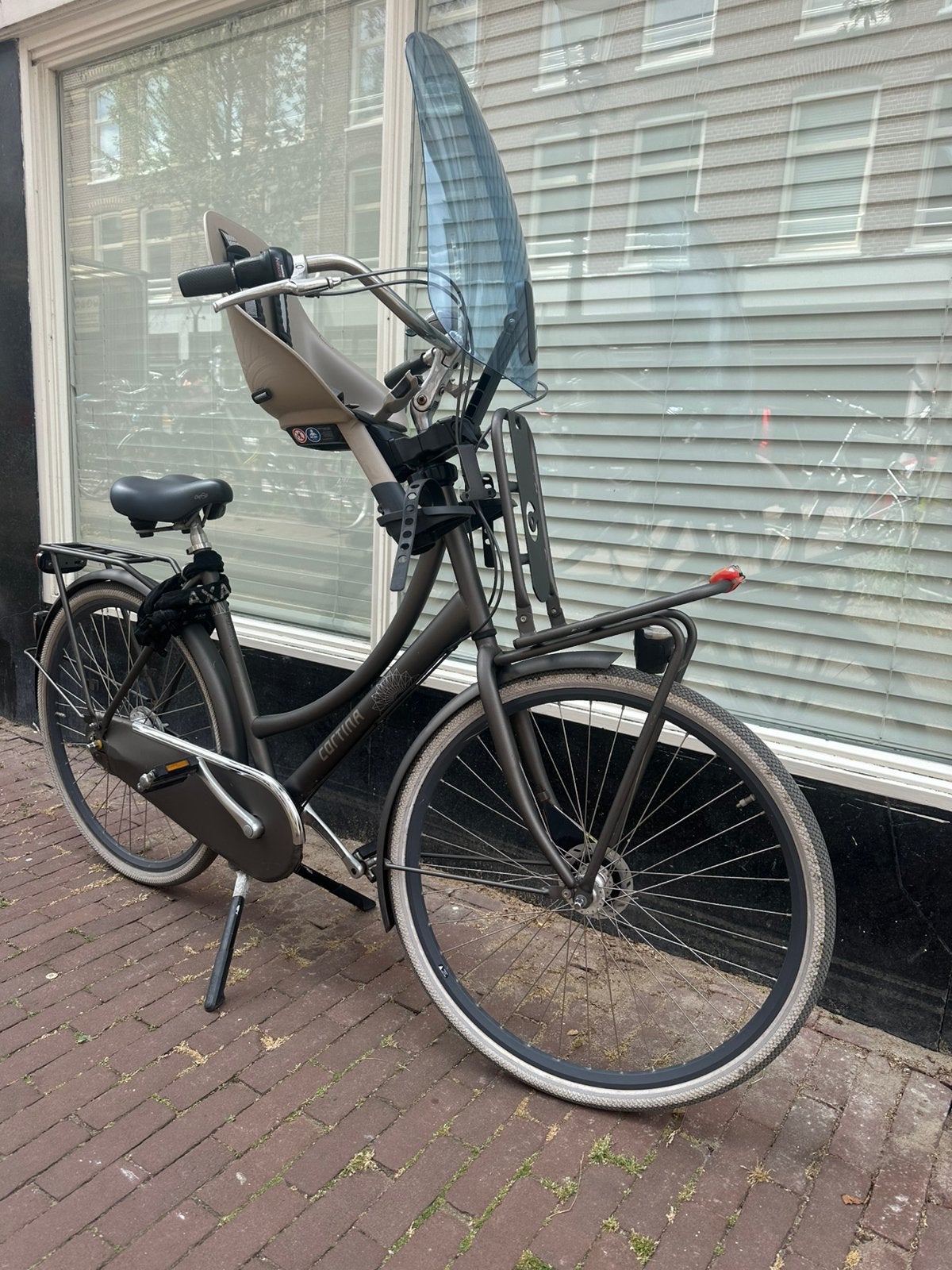 Cortina fiets met kinderzitje en windscherm, Terugtraprem, 50 tot 53 cm, Ophalen, Overige merken