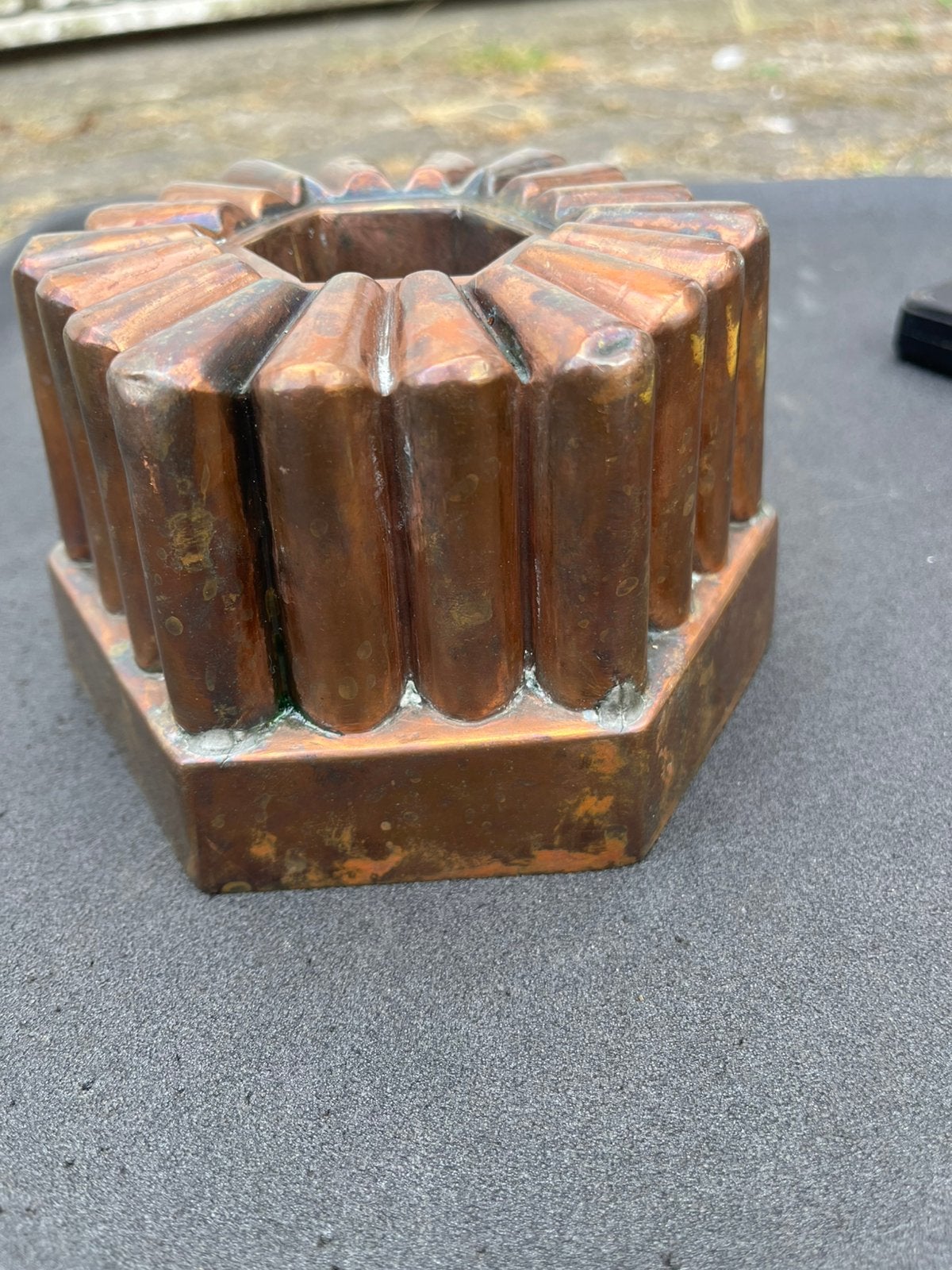 Brocante koperen puddingvoem,oude koperen puddingvorm, Verzenden