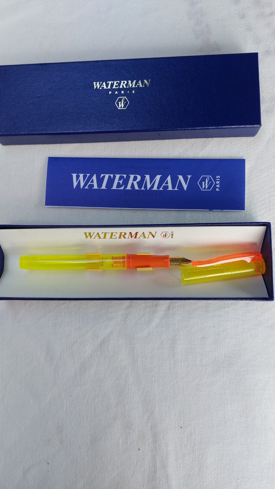 Vintage Waterman JIF Vulpen – Neon Geel/Oranje – Nieuwstaat, Nieuw, Met doosje, Ophalen of Verzenden, Vulpen