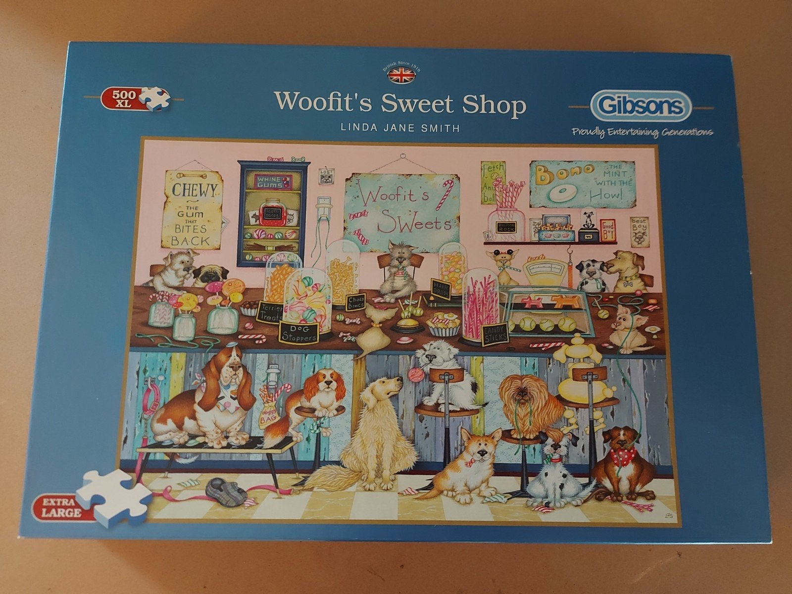 Woofits Sweat Shop, gibsons puzzel 500 st XL, Ophalen of Verzenden, 500 t/m 1500 stukjes, Zo goed als nieuw
