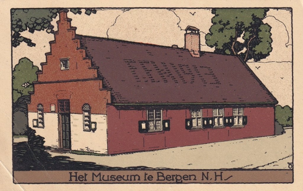 Oude ansichtkaart 'Het Museum te Bergen N.H.', Verzamelen, Ophalen of Verzenden, 1940 tot 1960, Gelopen, Noord-Holland
