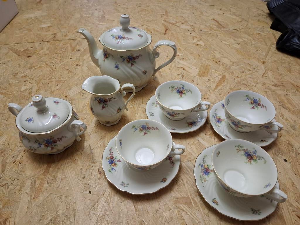 Vintage Porseleinen Theeservies met Bloemmotief, Ophalen of Verzenden