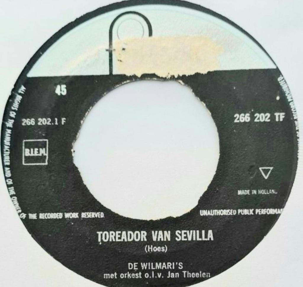 DE WILMARI'S  - TOREADOR VAN SEVILLA, Cd's en Dvd's, Vinyl Singles, Ophalen of Verzenden, Gebruikt, Nederlandstalig